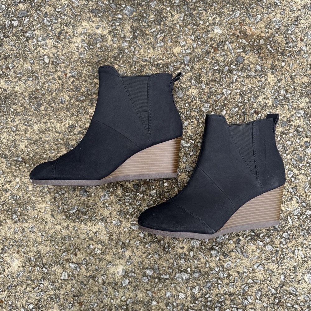 TOMS Clare Wedge Black Bootie Women's 9 Black Pull On